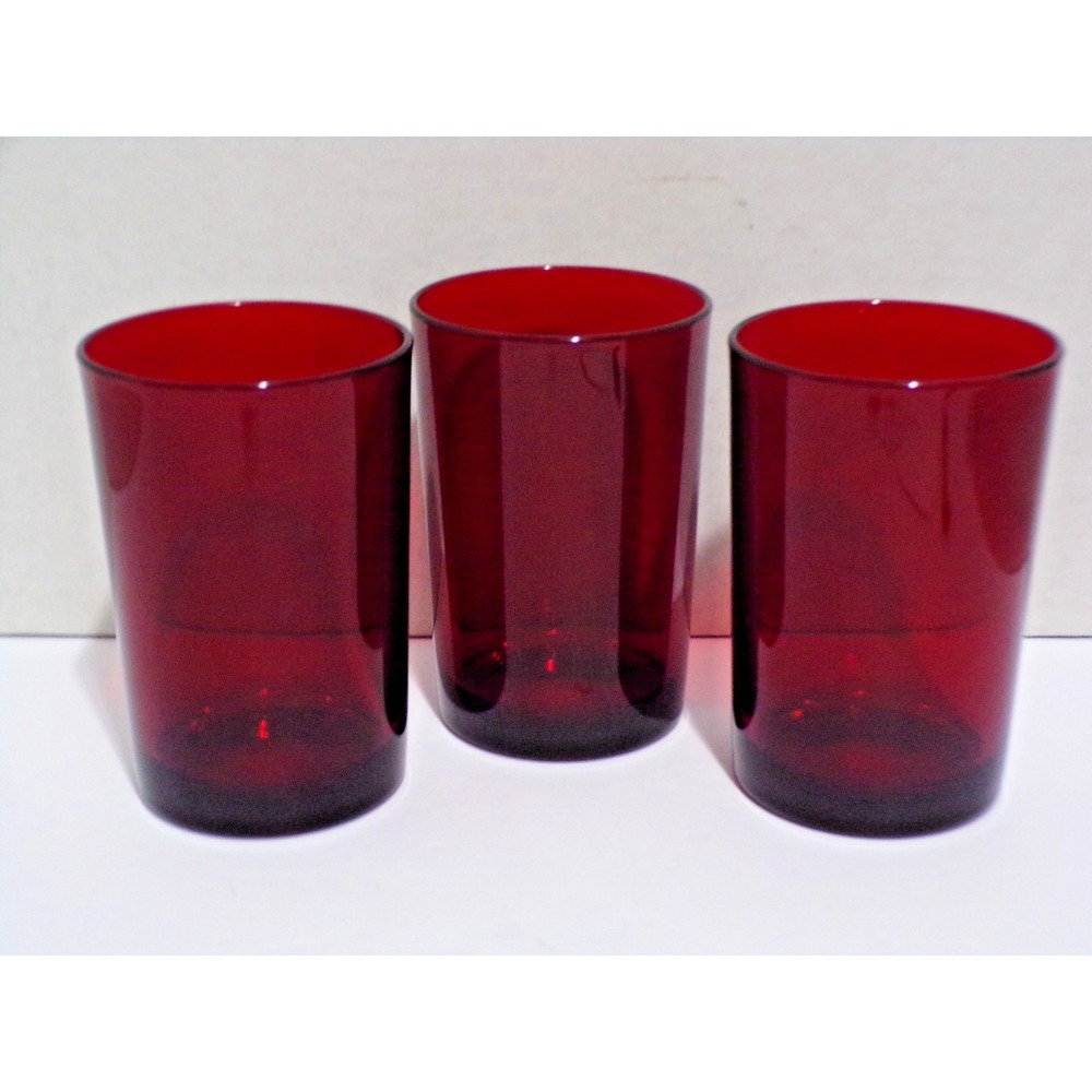 Vintage Arcoroc Classique Ruby Red Tumbler Drinking Glasses 16 Ounce 5" Tall